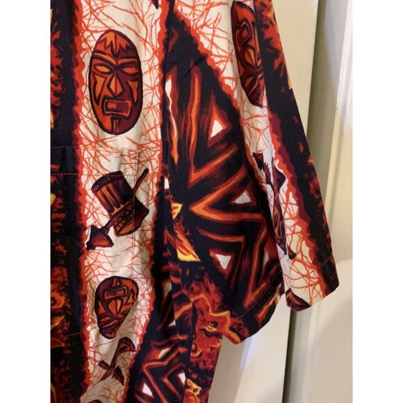 Ui Maikai Vintage Hawaiian Shirt Tiki Mask Drum Pineapple Plant Men's M / L Red - Picture 7 of 8